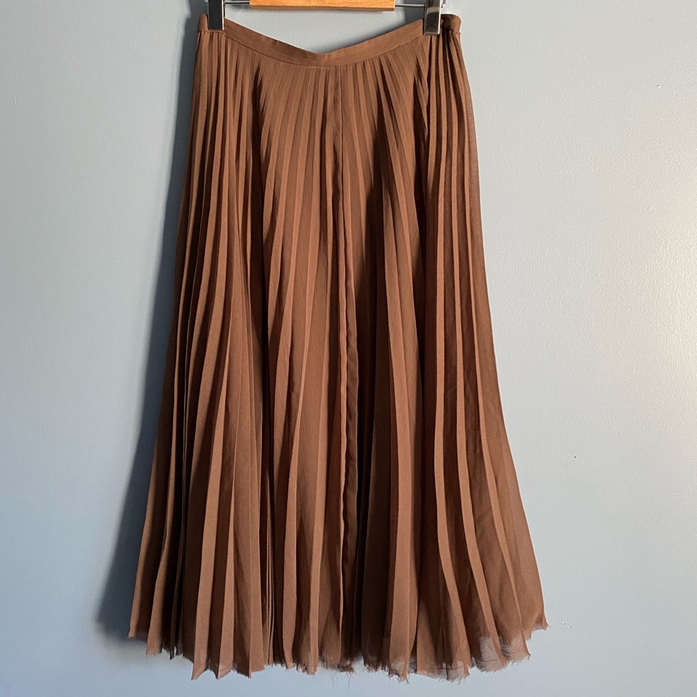 Whistles Brown A-Line Pleated Skirt